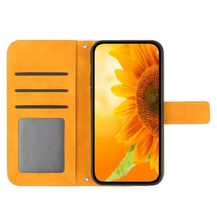 HT04 For Oppo Reno11 F 5G / F25 Pro 5G Case with Shoulder Strap Sunflower PU Leather Flip Phone Cover