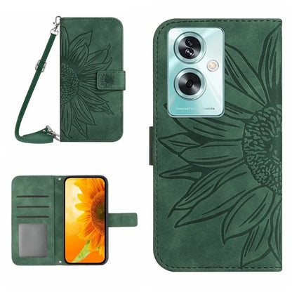 HT04 For Oppo Reno11 F 5G / F25 Pro 5G Case with Shoulder Strap Sunflower PU Leather Flip Phone Cover