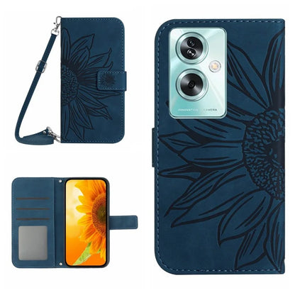 HT04 For Oppo Reno11 F 5G / F25 Pro 5G Case with Shoulder Strap Sunflower PU Leather Flip Phone Cover