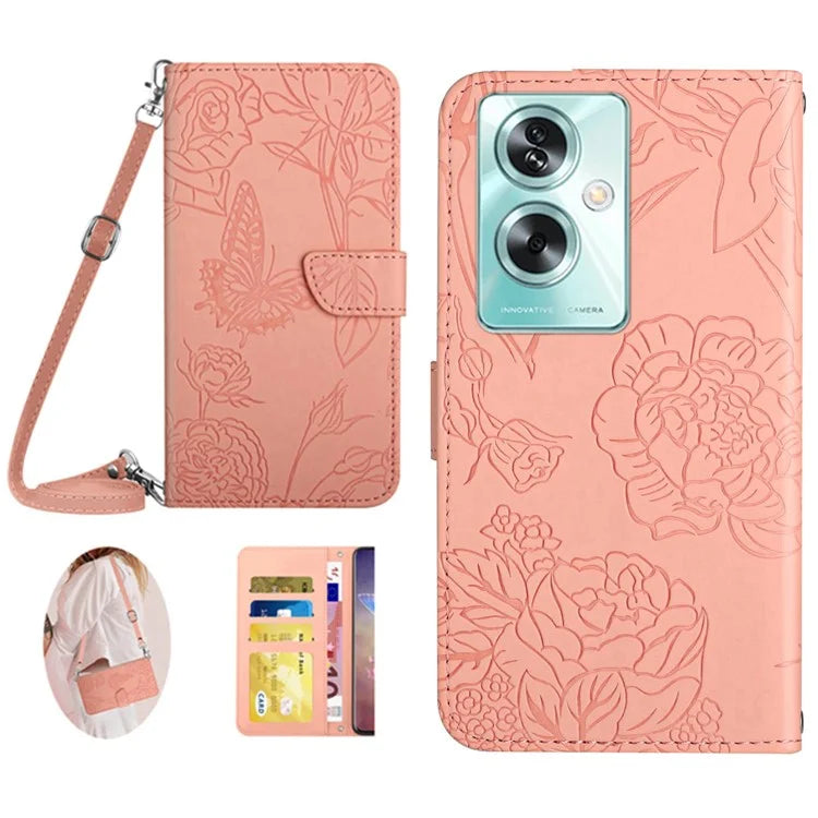 HT03 For Oppo Reno11 F 5G / F25 Pro 5G Leather Case Flip Butterfly Flower Crossbody Phone Cover