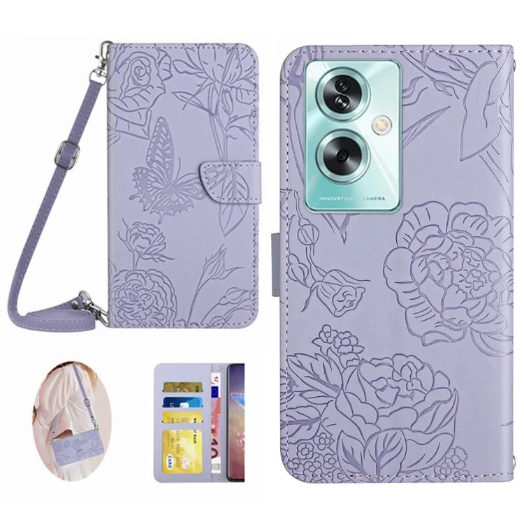 HT03 For Oppo Reno11 F 5G / F25 Pro 5G Leather Case Flip Butterfly Flower Crossbody Phone Cover