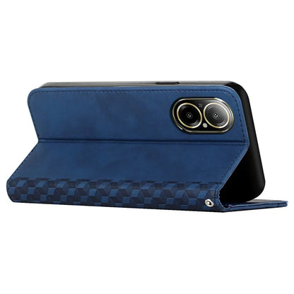 For Realme C67 4G Leather Case Splicing Rhombus Pattern Magnetic Phone Cover
