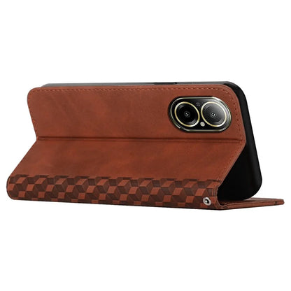 For Realme C67 4G Leather Case Splicing Rhombus Pattern Magnetic Phone Cover
