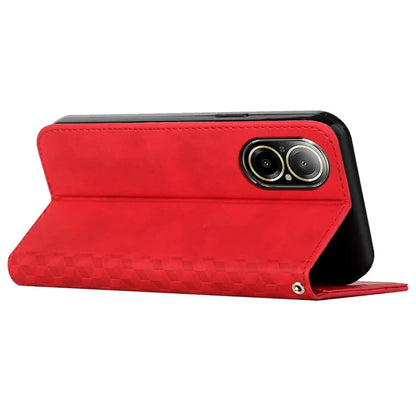For Realme C67 4G Leather Case Splicing Rhombus Pattern Magnetic Phone Cover