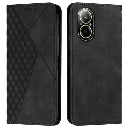 For Realme C67 4G Leather Case Splicing Rhombus Pattern Magnetic Phone Cover