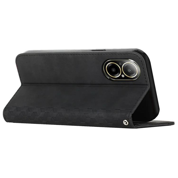 For Realme C67 4G Leather Case Splicing Rhombus Pattern Magnetic Phone Cover