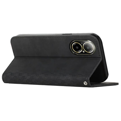 For Realme C67 4G Leather Case Splicing Rhombus Pattern Magnetic Phone Cover