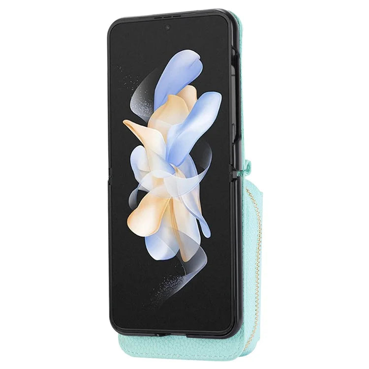 For Samsung Galaxy Z Flip4 5G Case PU Leather Zipper Purse Crossbody Phone Cover