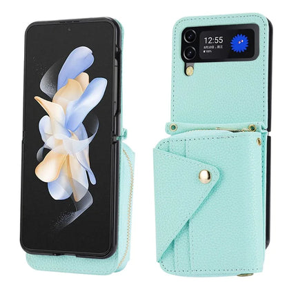 For Samsung Galaxy Z Flip4 5G Case PU Leather Zipper Purse Crossbody Phone Cover