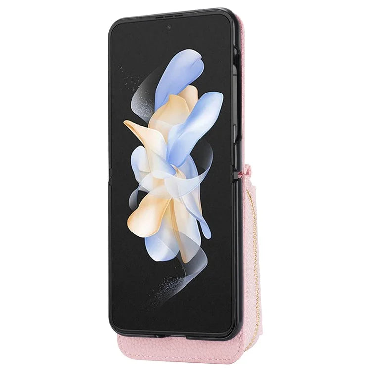 For Samsung Galaxy Z Flip4 5G Case PU Leather Zipper Purse Crossbody Phone Cover