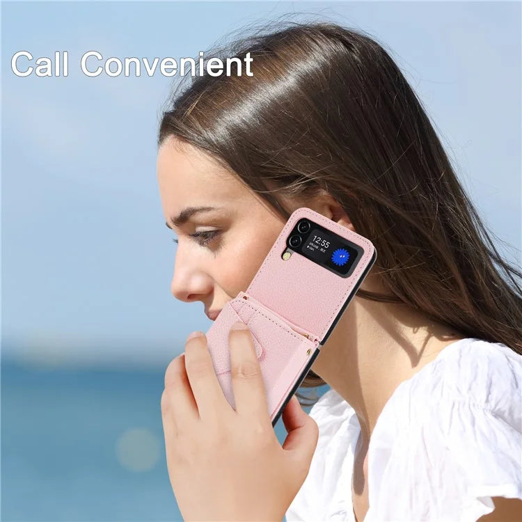 For Samsung Galaxy Z Flip4 5G Case PU Leather Zipper Purse Crossbody Phone Cover