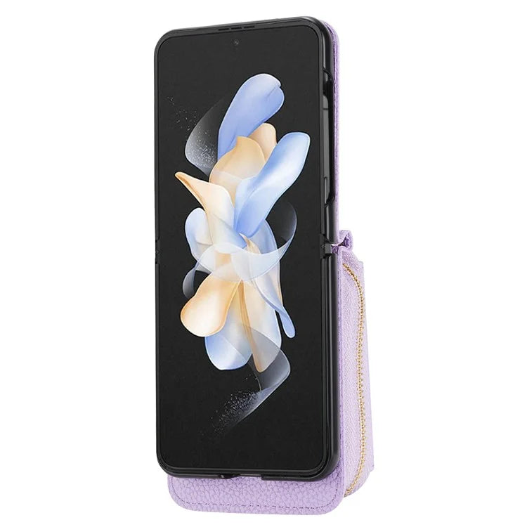 For Samsung Galaxy Z Flip4 5G Case PU Leather Zipper Purse Crossbody Phone Cover