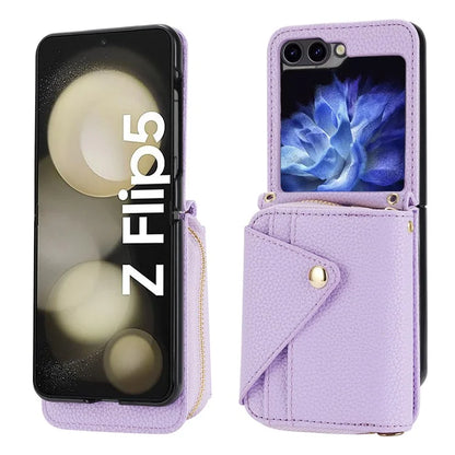 For Samsung Galaxy Z Flip5 5G Case PU Leather Card Slots Holder Phone Back Cover