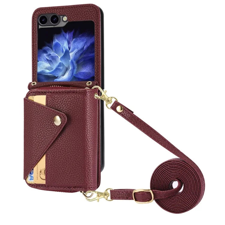 For Samsung Galaxy Z Flip5 5G Case PU Leather Card Slots Holder Phone Back Cover