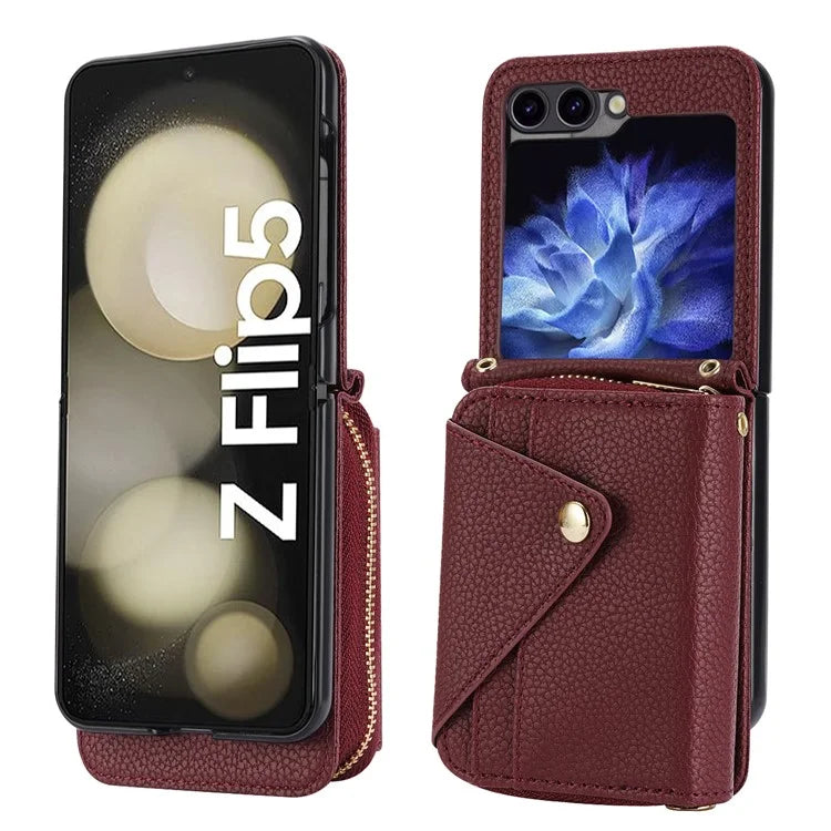 For Samsung Galaxy Z Flip5 5G Case PU Leather Card Slots Holder Phone Back Cover