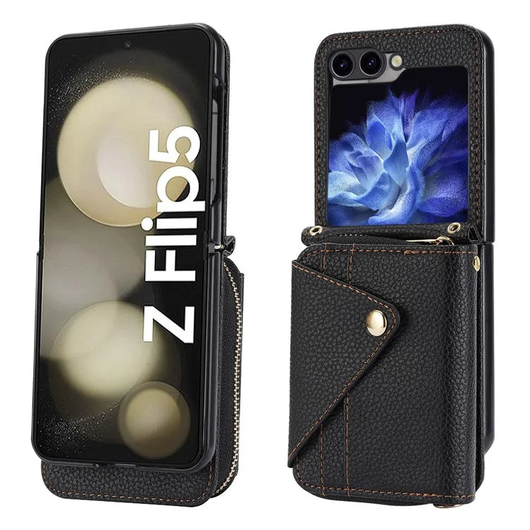 For Samsung Galaxy Z Flip5 5G Case PU Leather Card Slots Holder Phone Back Cover