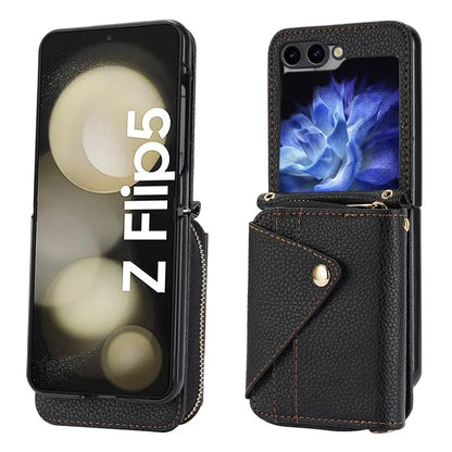 For Samsung Galaxy Z Flip5 5G Case PU Leather Card Slots Holder Phone Back Cover