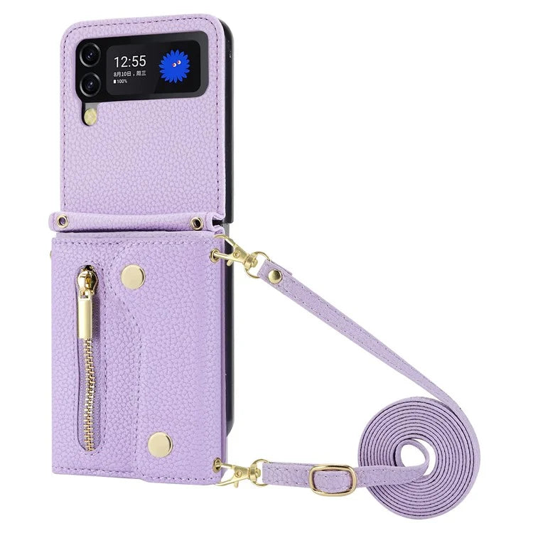 For Samsung Galaxy Z Flip3 5G Case PU Leather Zipper Credit Card Holder Phone Back Cover