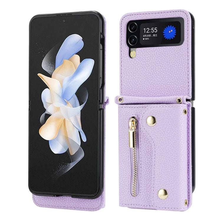 For Samsung Galaxy Z Flip3 5G Case PU Leather Zipper Credit Card Holder Phone Back Cover