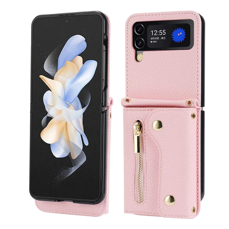 For Samsung Galaxy Z Flip3 5G Case PU Leather Zipper Credit Card Holder Phone Back Cover
