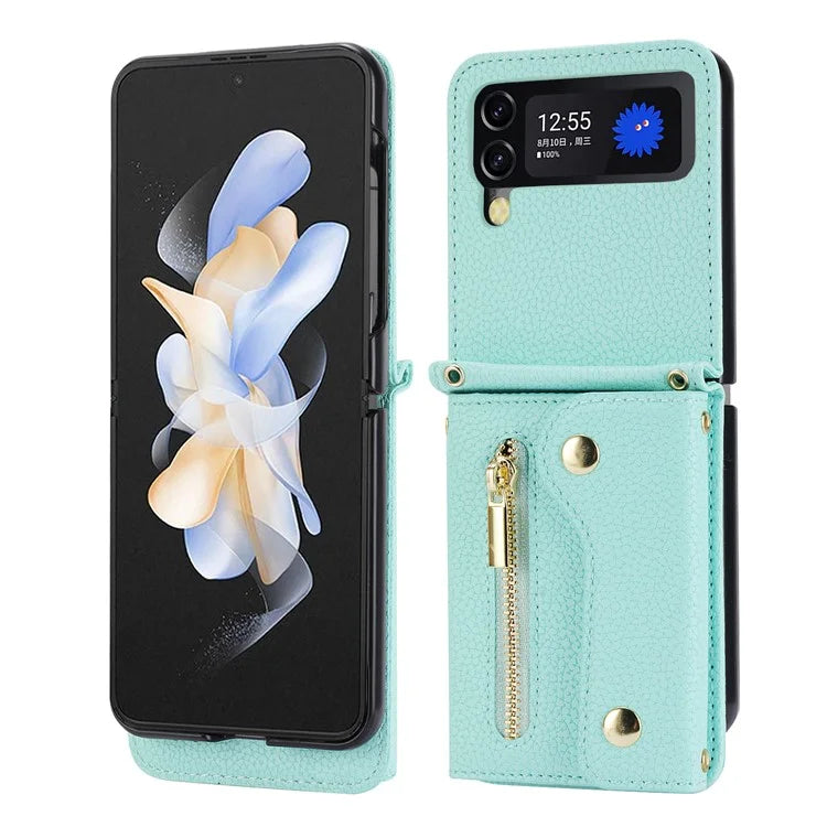 For Samsung Galaxy Z Flip3 5G Case PU Leather Zipper Credit Card Holder Phone Back Cover
