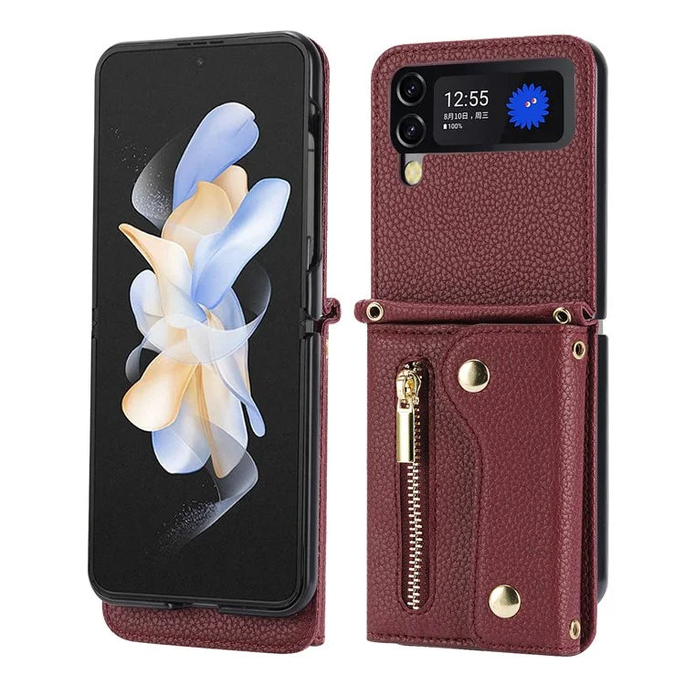 For Samsung Galaxy Z Flip3 5G Case PU Leather Zipper Credit Card Holder Phone Back Cover