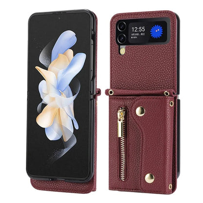 For Samsung Galaxy Z Flip3 5G Case PU Leather Zipper Credit Card Holder Phone Back Cover