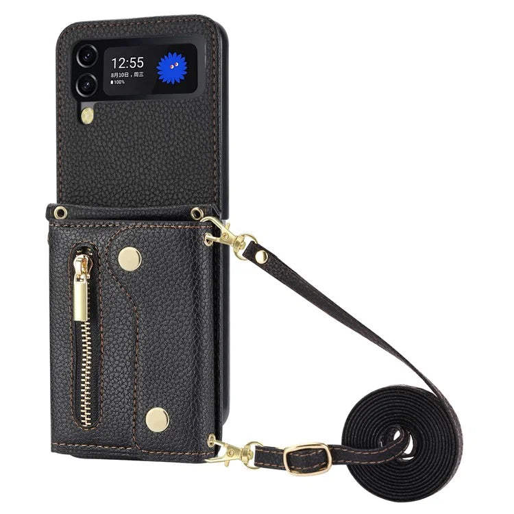 For Samsung Galaxy Z Flip3 5G Case PU Leather Zipper Credit Card Holder Phone Back Cover