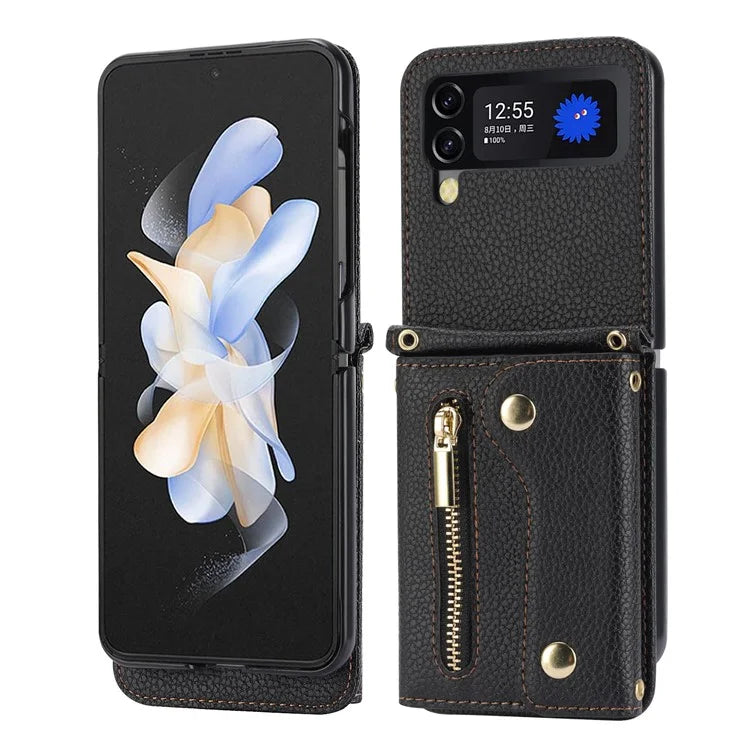 For Samsung Galaxy Z Flip3 5G Case PU Leather Zipper Credit Card Holder Phone Back Cover