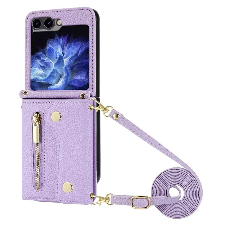 For Samsung Galaxy Z Flip5 5G Case Card Holder Crossbody Phone Purse Leather Back Cover