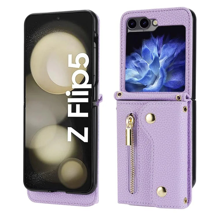 For Samsung Galaxy Z Flip5 5G Case Card Holder Crossbody Phone Purse Leather Back Cover