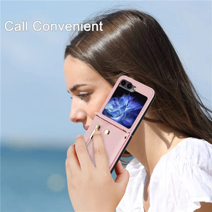 For Samsung Galaxy Z Flip5 5G Case Card Holder Crossbody Phone Purse Leather Back Cover