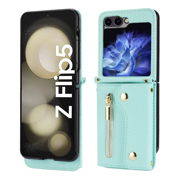 For Samsung Galaxy Z Flip5 5G Case Card Holder Crossbody Phone Purse Leather Back Cover