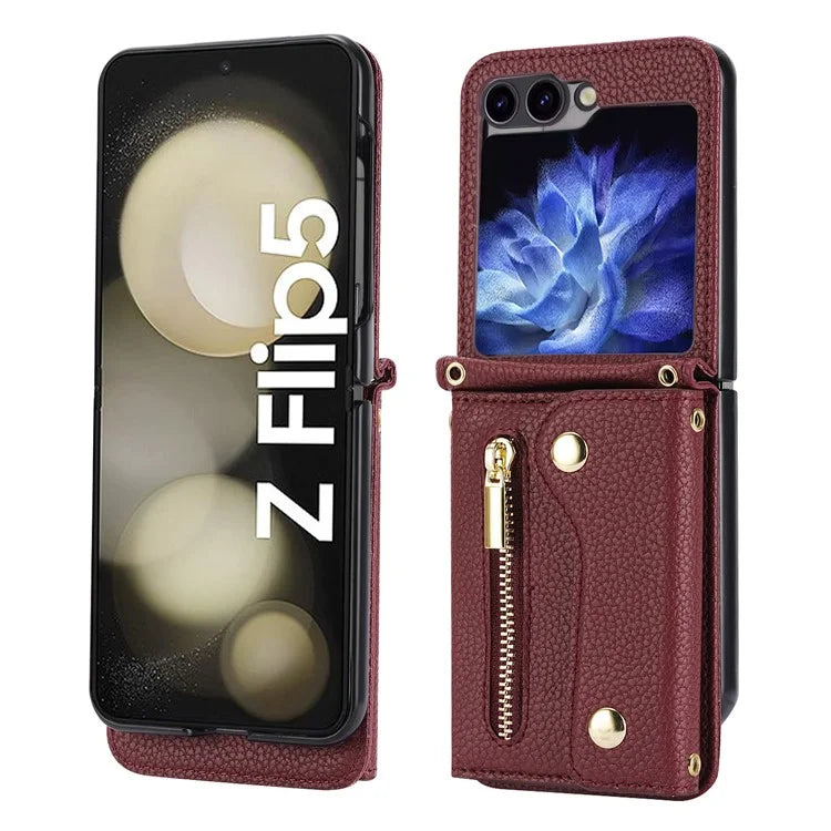 For Samsung Galaxy Z Flip5 5G Case Card Holder Crossbody Phone Purse Leather Back Cover