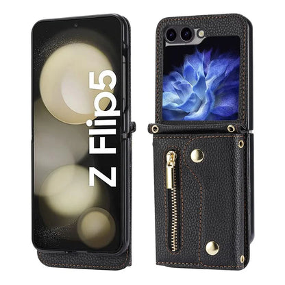 For Samsung Galaxy Z Flip5 5G Case Card Holder Crossbody Phone Purse Leather Back Cover