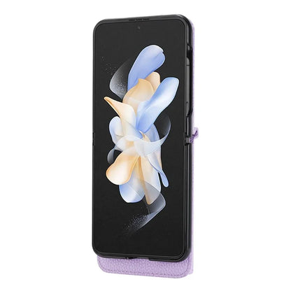 For Samsung Galaxy Z Flip4 5G Back Case PU Leather Zipper Wallet Phone Cover with Shoulder Strap