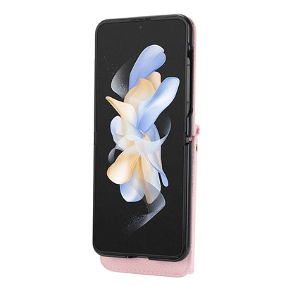 For Samsung Galaxy Z Flip4 5G Back Case PU Leather Zipper Wallet Phone Cover with Shoulder Strap