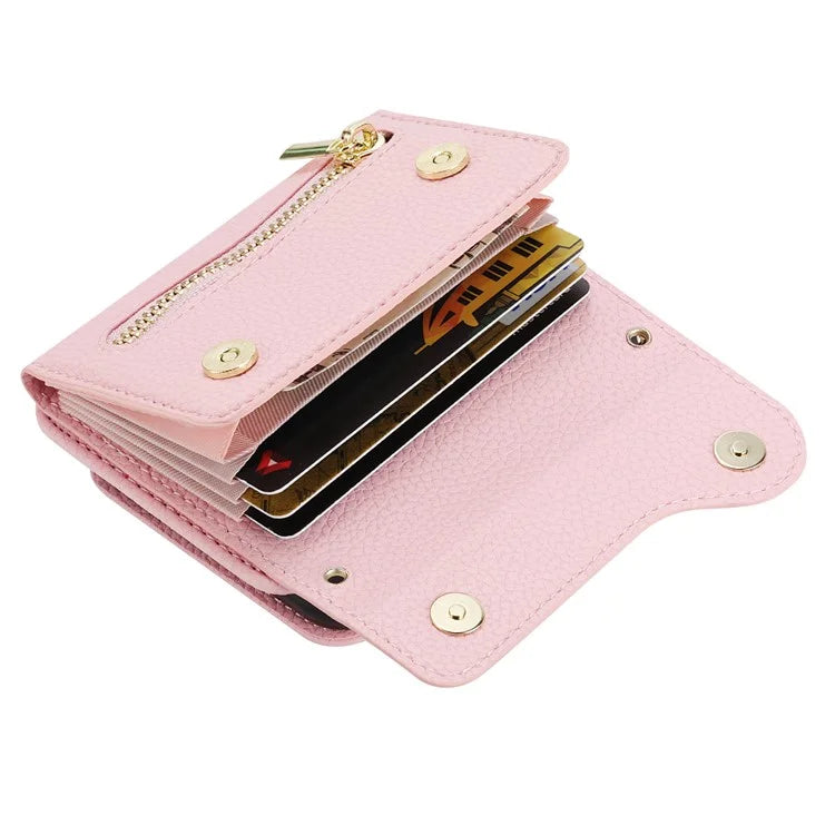 For Samsung Galaxy Z Flip4 5G Back Case PU Leather Zipper Wallet Phone Cover with Shoulder Strap