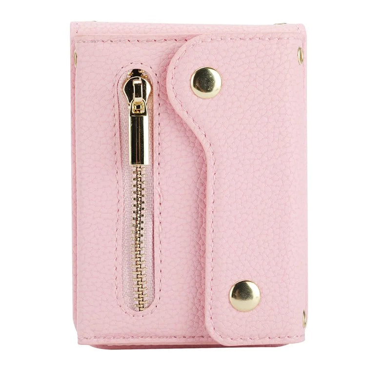 For Samsung Galaxy Z Flip4 5G Back Case PU Leather Zipper Wallet Phone Cover with Shoulder Strap
