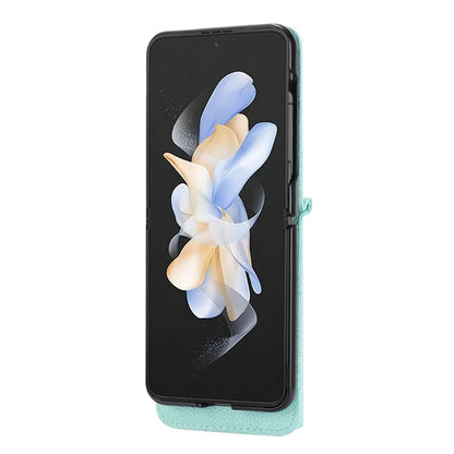 For Samsung Galaxy Z Flip4 5G Back Case PU Leather Zipper Wallet Phone Cover with Shoulder Strap