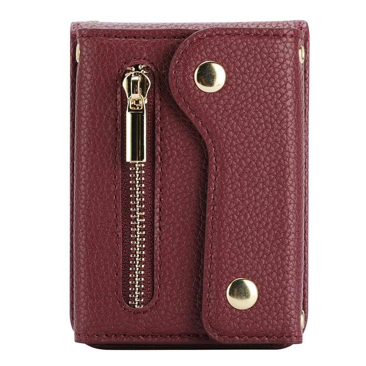 For Samsung Galaxy Z Flip4 5G Back Case PU Leather Zipper Wallet Phone Cover with Shoulder Strap