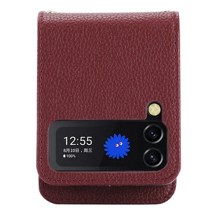 For Samsung Galaxy Z Flip4 5G Back Case PU Leather Zipper Wallet Phone Cover with Shoulder Strap
