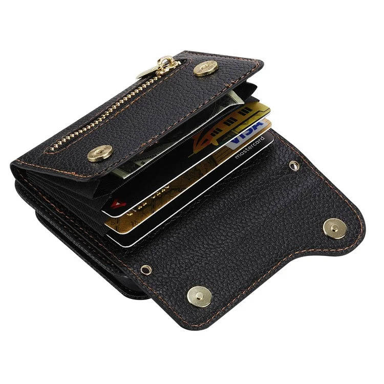 For Samsung Galaxy Z Flip4 5G Back Case PU Leather Zipper Wallet Phone Cover with Shoulder Strap