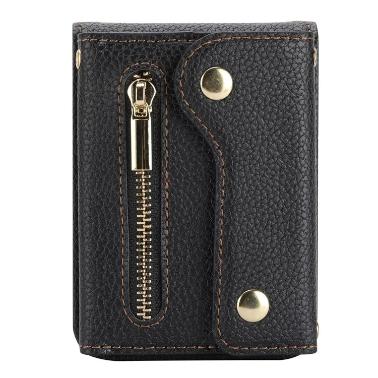 For Samsung Galaxy Z Flip4 5G Back Case PU Leather Zipper Wallet Phone Cover with Shoulder Strap