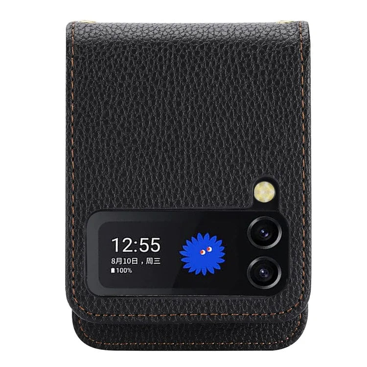 For Samsung Galaxy Z Flip4 5G Back Case PU Leather Zipper Wallet Phone Cover with Shoulder Strap