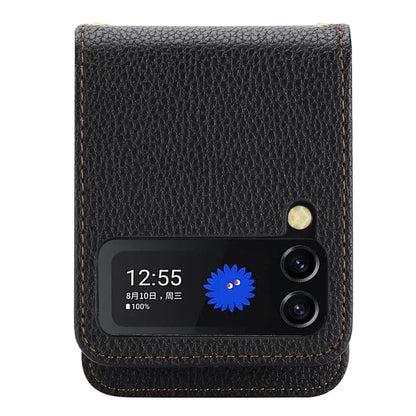 For Samsung Galaxy Z Flip4 5G Back Case PU Leather Zipper Wallet Phone Cover with Shoulder Strap