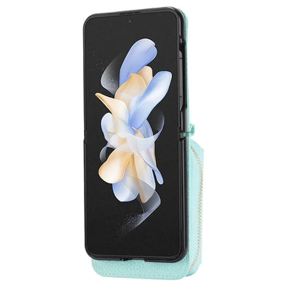 For Samsung Galaxy Z Flip3 5G Back Case PU Leather Zipper Wallet Phone Cover with Detachable Lanyard