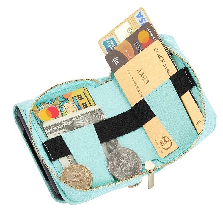 For Samsung Galaxy Z Flip3 5G Back Case PU Leather Zipper Wallet Phone Cover with Detachable Lanyard