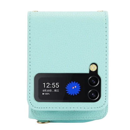 For Samsung Galaxy Z Flip3 5G Back Case PU Leather Zipper Wallet Phone Cover with Detachable Lanyard