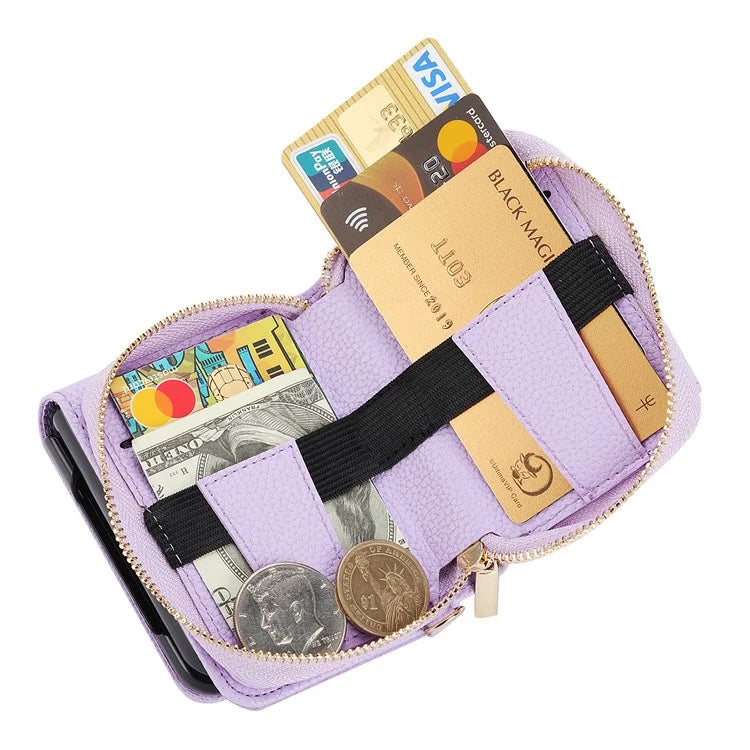 For Samsung Galaxy Z Flip3 5G Back Case PU Leather Zipper Wallet Phone Cover with Detachable Lanyard